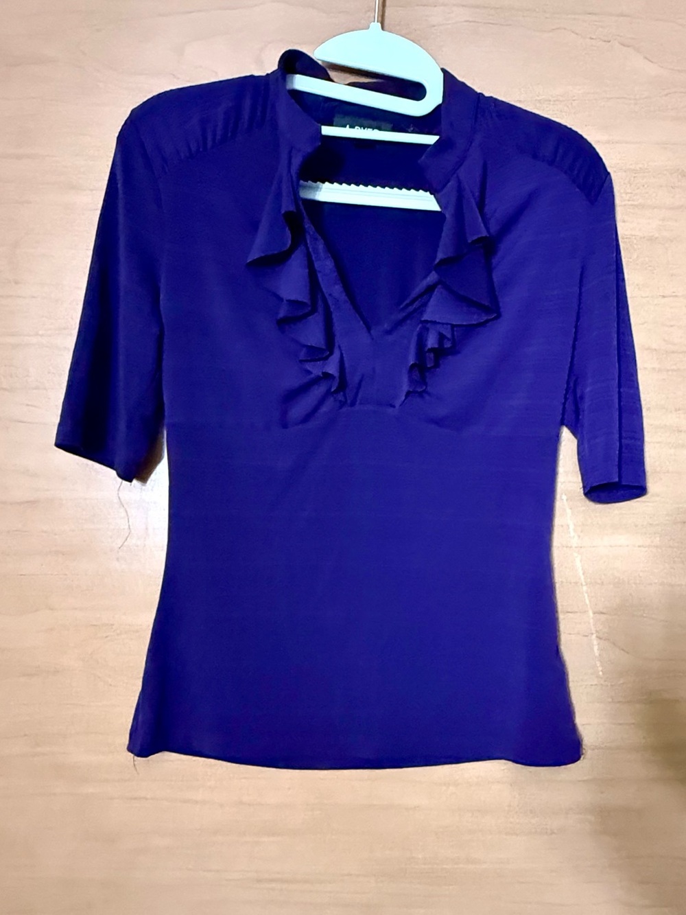 A. Byer Ruffle V-Neck Blouse in Royal Purple